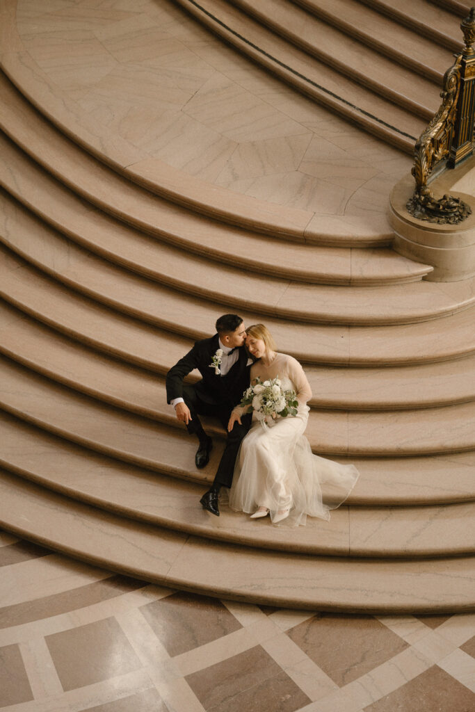 wedding photo on the stairs