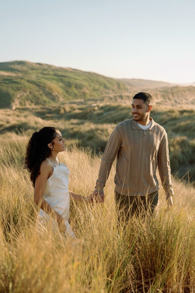 couple looking at each other during photoshoot