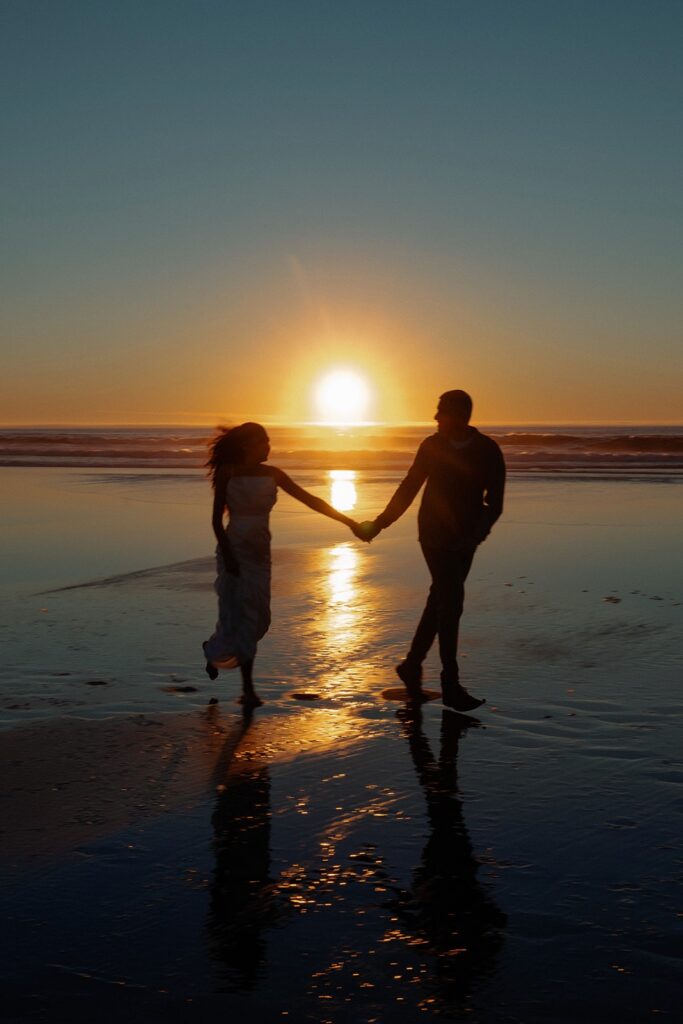Sunset after wedding portraits at Kehoe Beach in Point Reyes