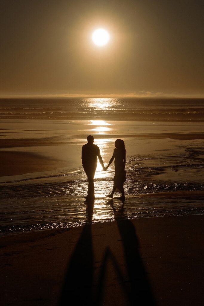 Sunset wedding portraits along the coast in Point Reyes