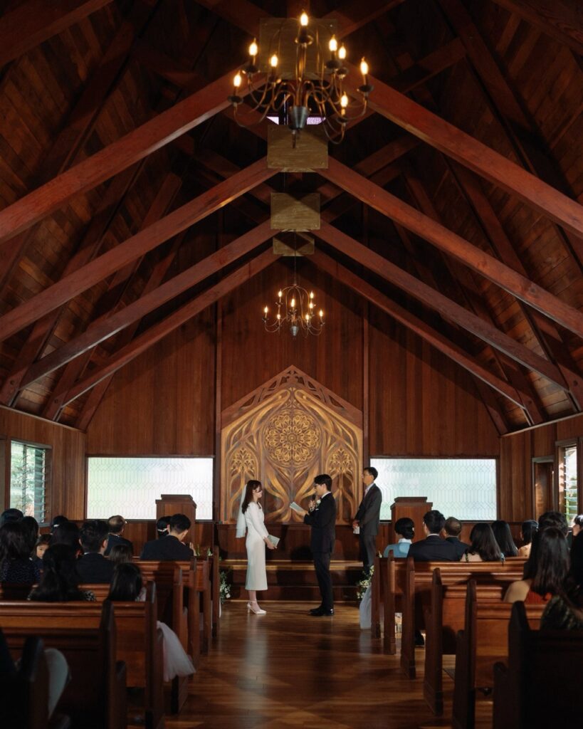 Ceremony inside Chapel on the Hill, one of the most elegant intimate wedding venues San Francisco couples choose for a meaningful celebration with close family and friends.