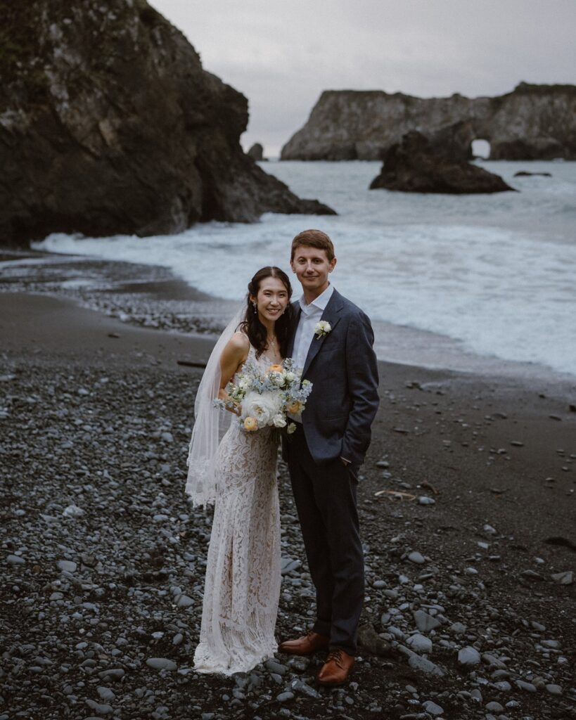 Couple celebrating a small San Francisco wedding venue experience with intimate vows overlooking the rugged Northern California coastline.