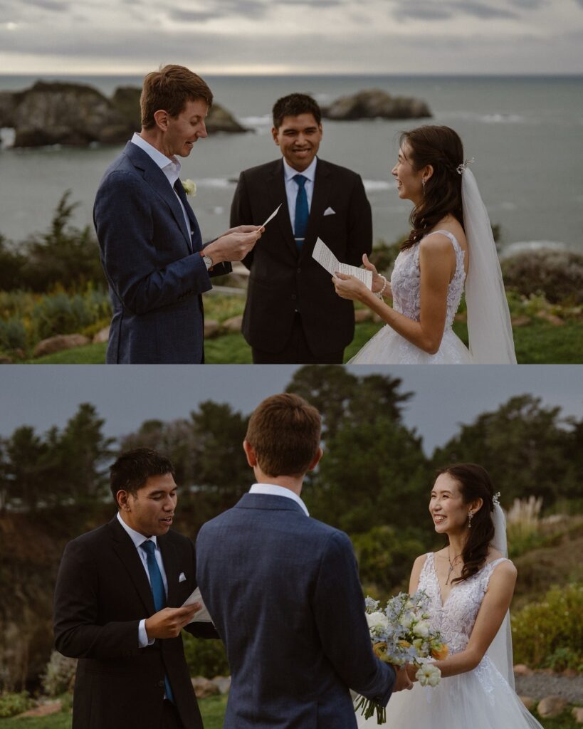 Oceanfront ceremony at a small San Francisco Bay Area wedding venue with breathtaking coastal views and an intimate celebration surrounded by close family.
