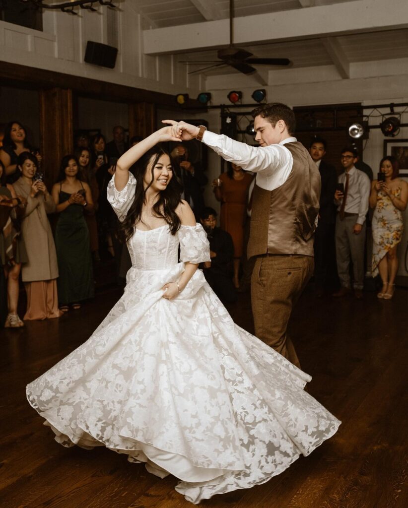 Bride and groom sharing their first dance at one of the most charming small wedding venues San Francisco couples choose for intimate celebrations.