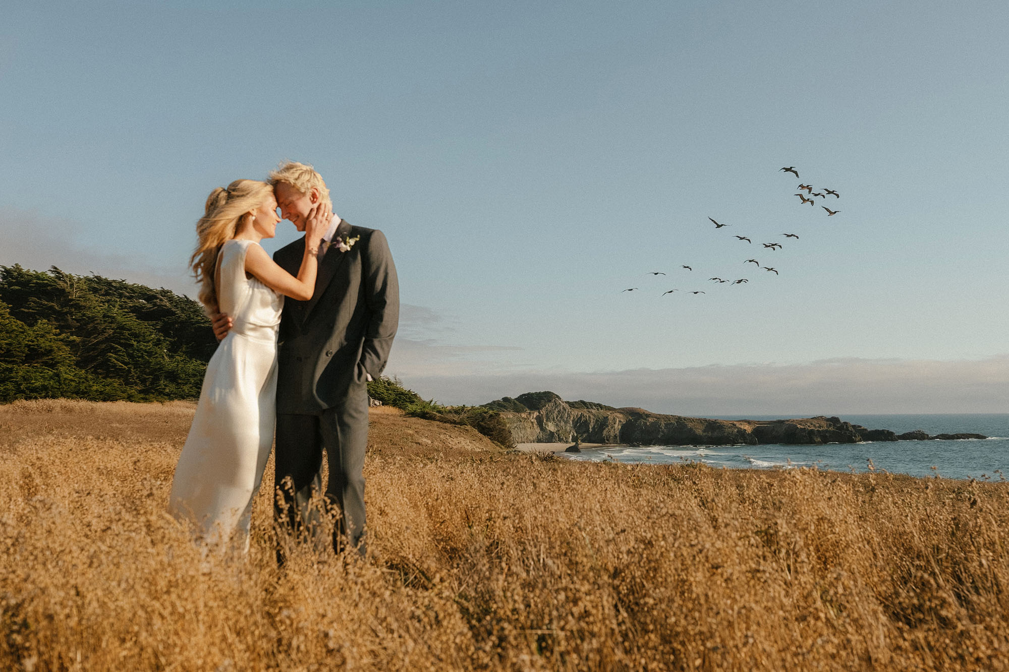 Intimate wedding in Northern California with a couple outside Sea Ranch venue
