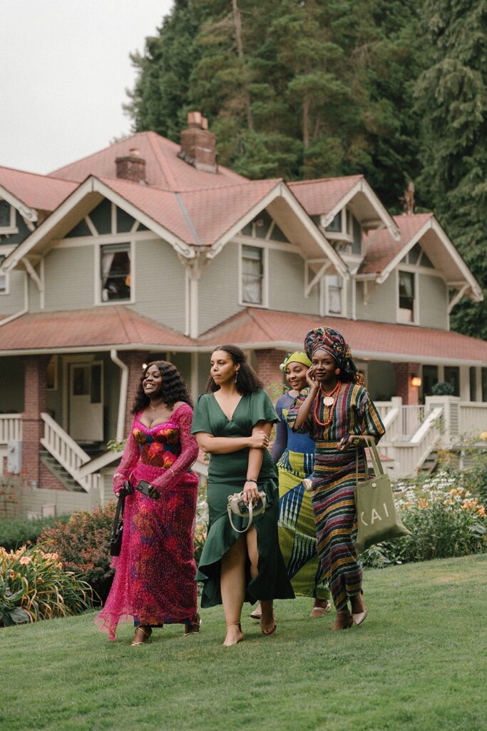 Wedding guests walk towards their seats at the Sanders Estate in Seattle