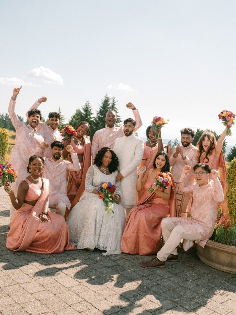 Bridal party celebrate with the newly married couple in Seattle